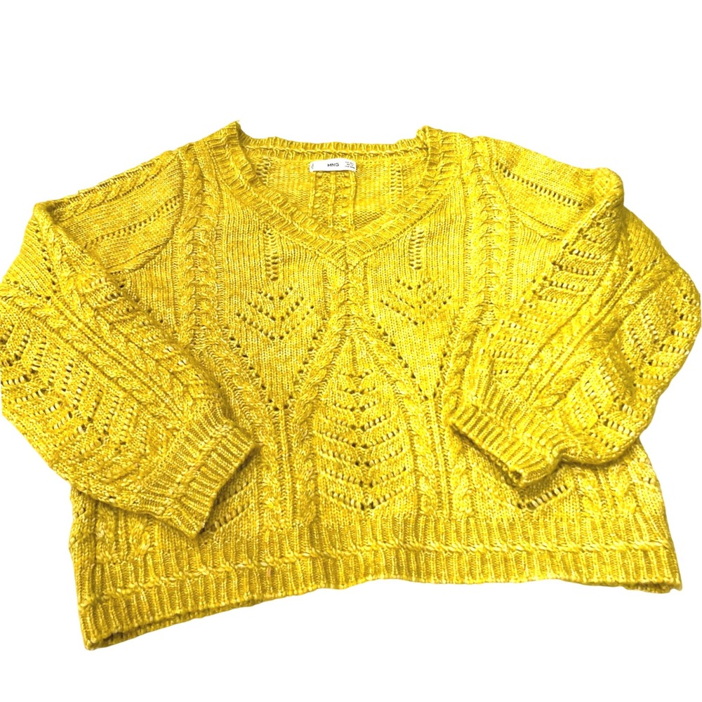 Cable Knit Sweater Womens Yellow‎ Pullover Crewneck Textured Knitwear